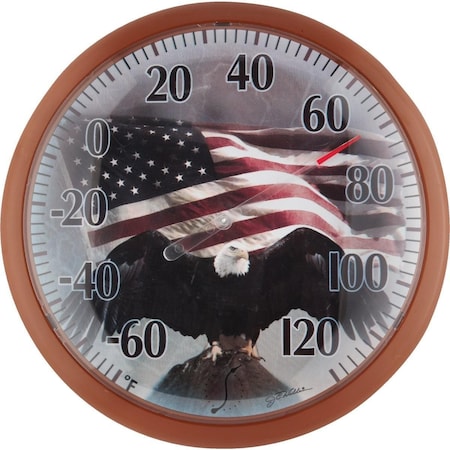 Taylor SpringField 13-1/4in. Dia Plastic Dial Flag Indoor & Outdoor Thermometer 6773